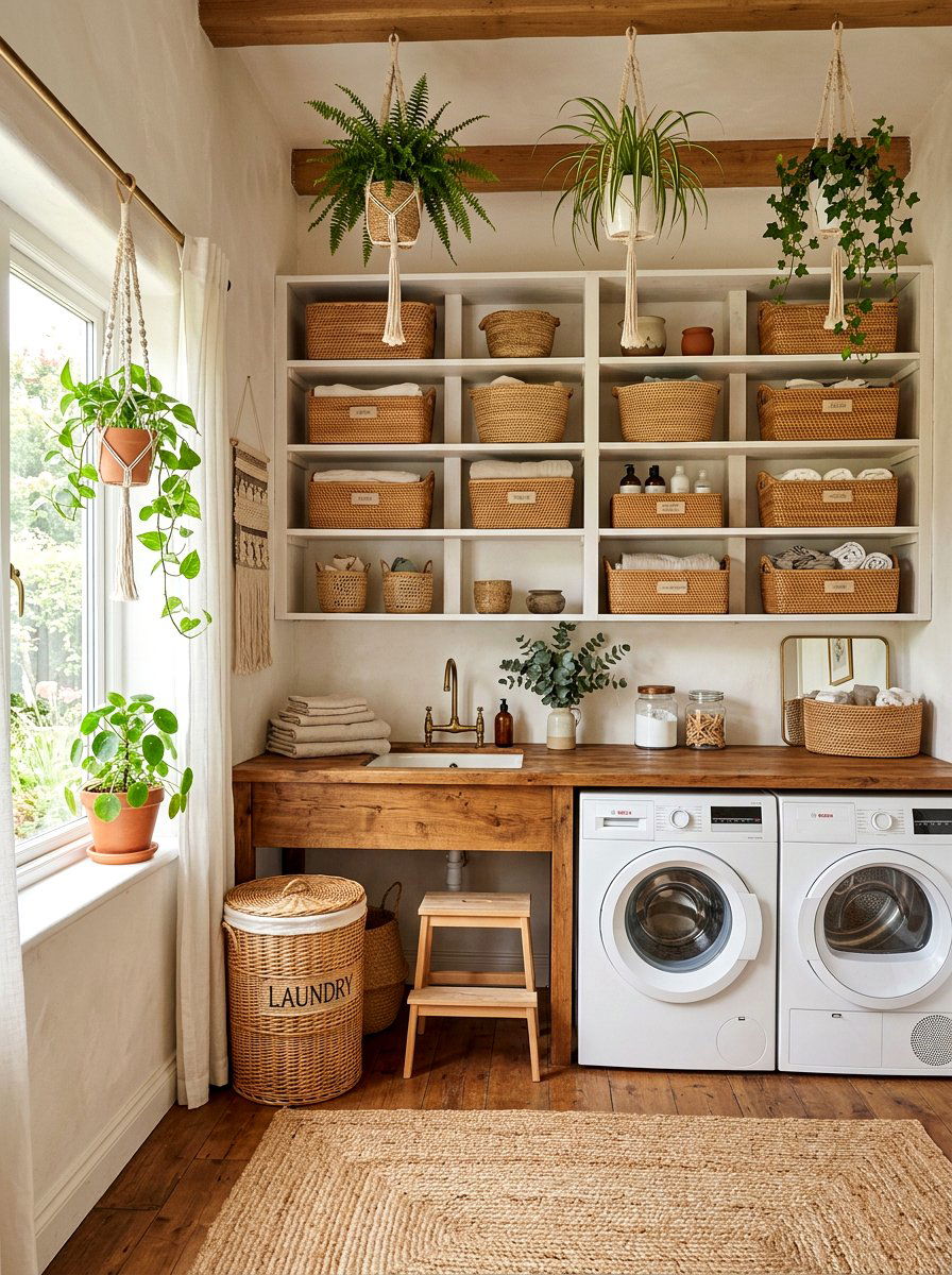 Woven Basket Shelving - 30 laundry room shelf ideas
