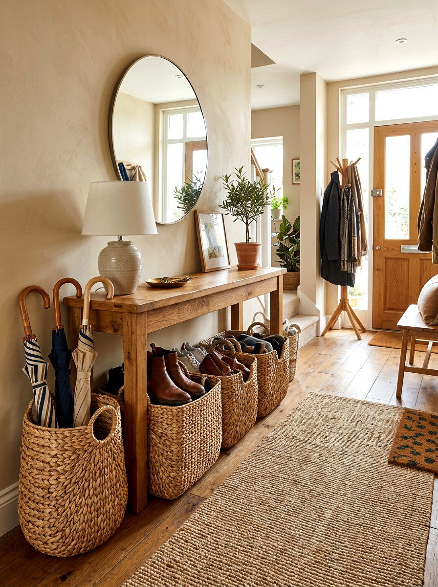 Woven Basket Storage - 30 old world entryway ideas