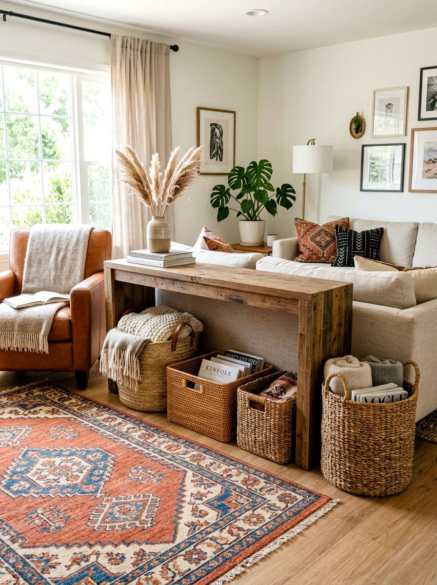 Woven Basket Storage - 30 small apartment living room ideas