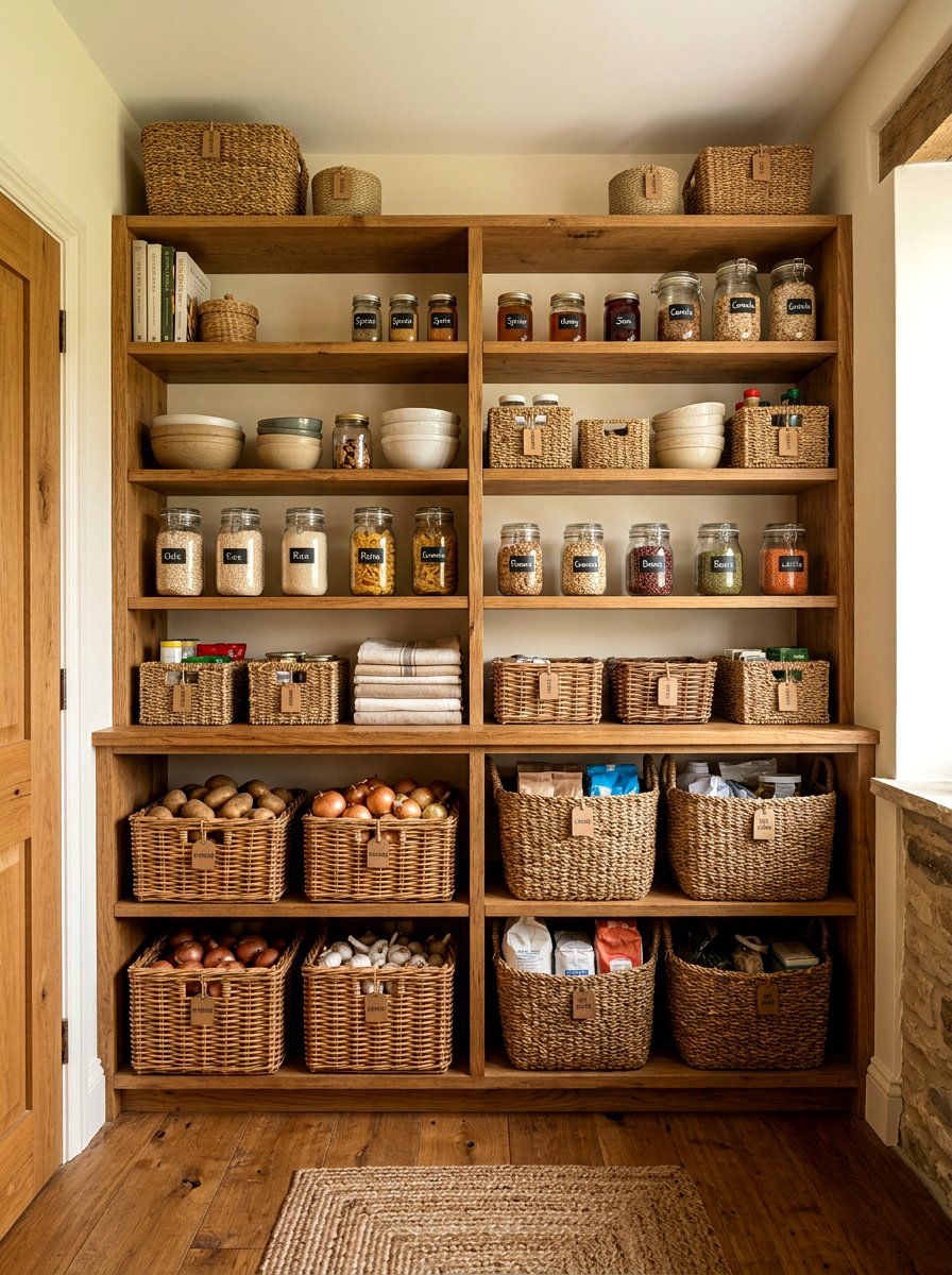 Woven Basket Storage - 30 vintage farmhouse kitchen ideas
