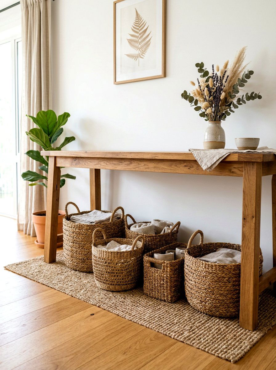 Woven Basket Storage - 30 apartment entryway styling ideas