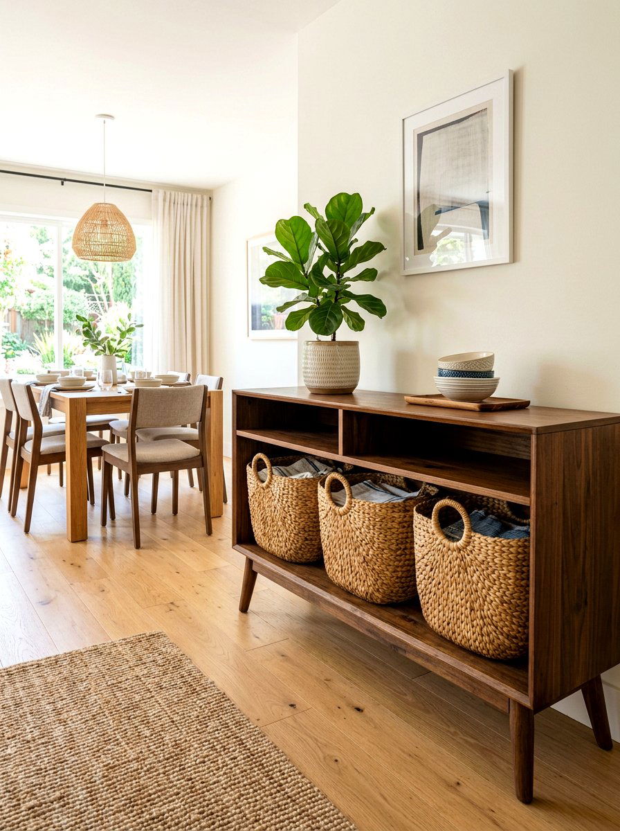 Woven Basket Storage - 30 buffet table styling ideas