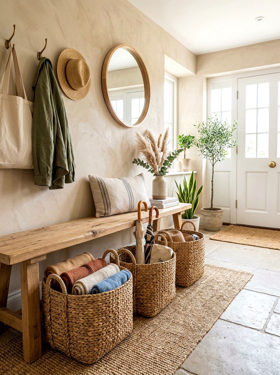 Woven Basket Storage - 30 spring hallway refresh ideas