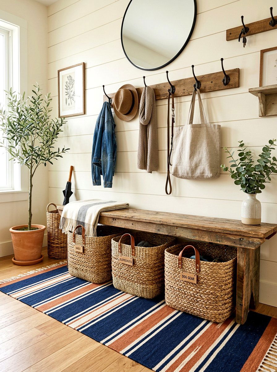 Woven Basket Storage - 30 front hallway decor ideas