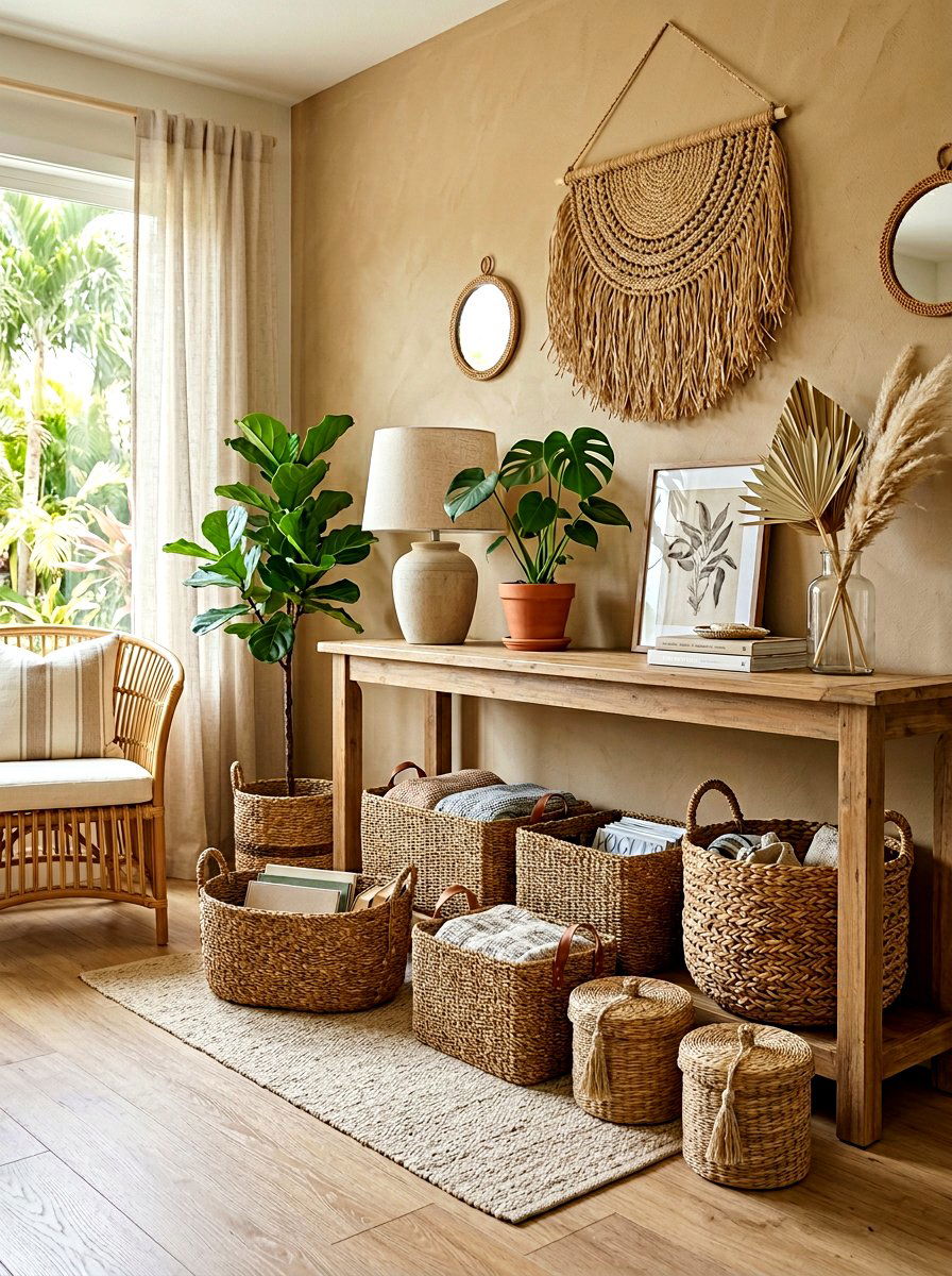 Woven Basket Storage - 30 island style home ideas