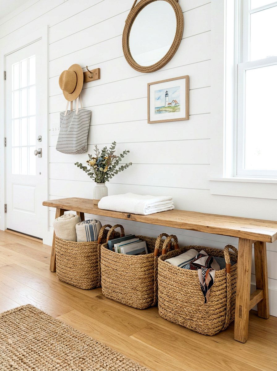 Woven Basket Storage - 30 mini mudroom apartment ideas