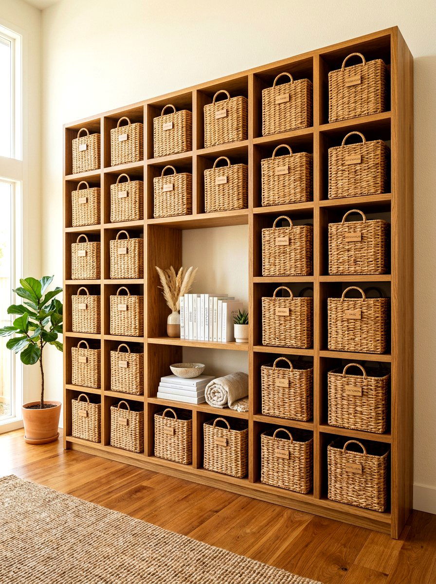 Woven Basket Storage Shelf - 30 shelfie decor ideas
