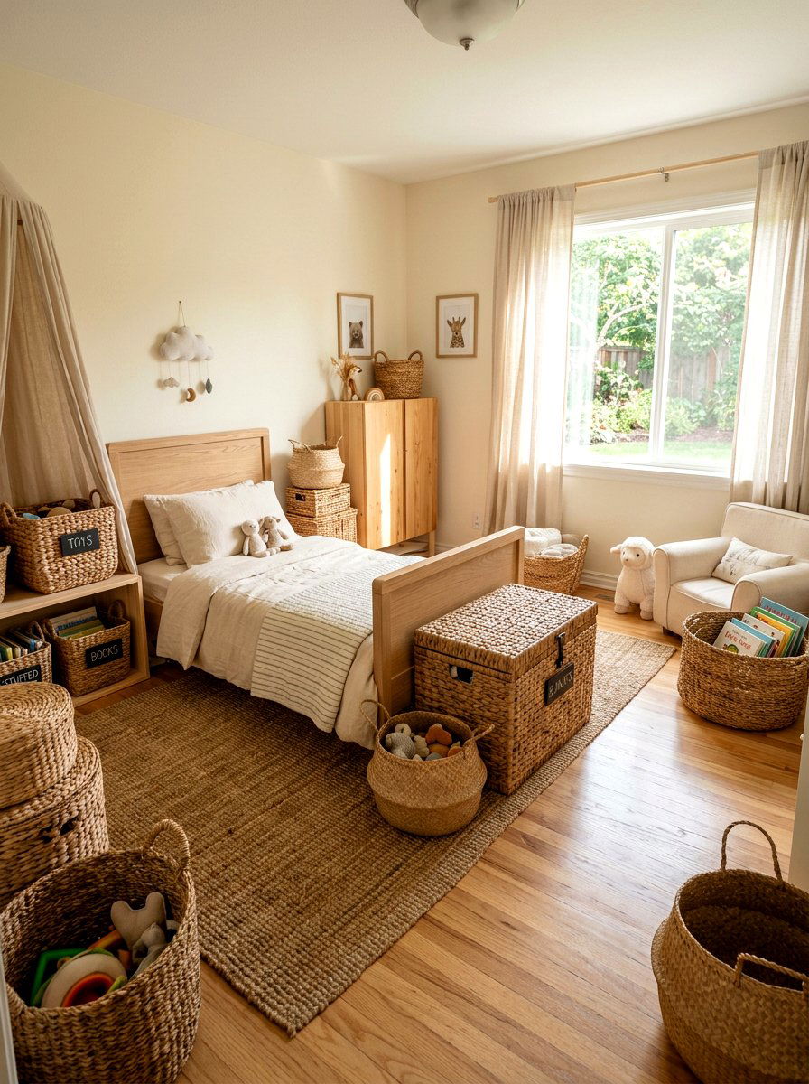 Woven Basket Toddler Room - 30 neutral toddler room ideas