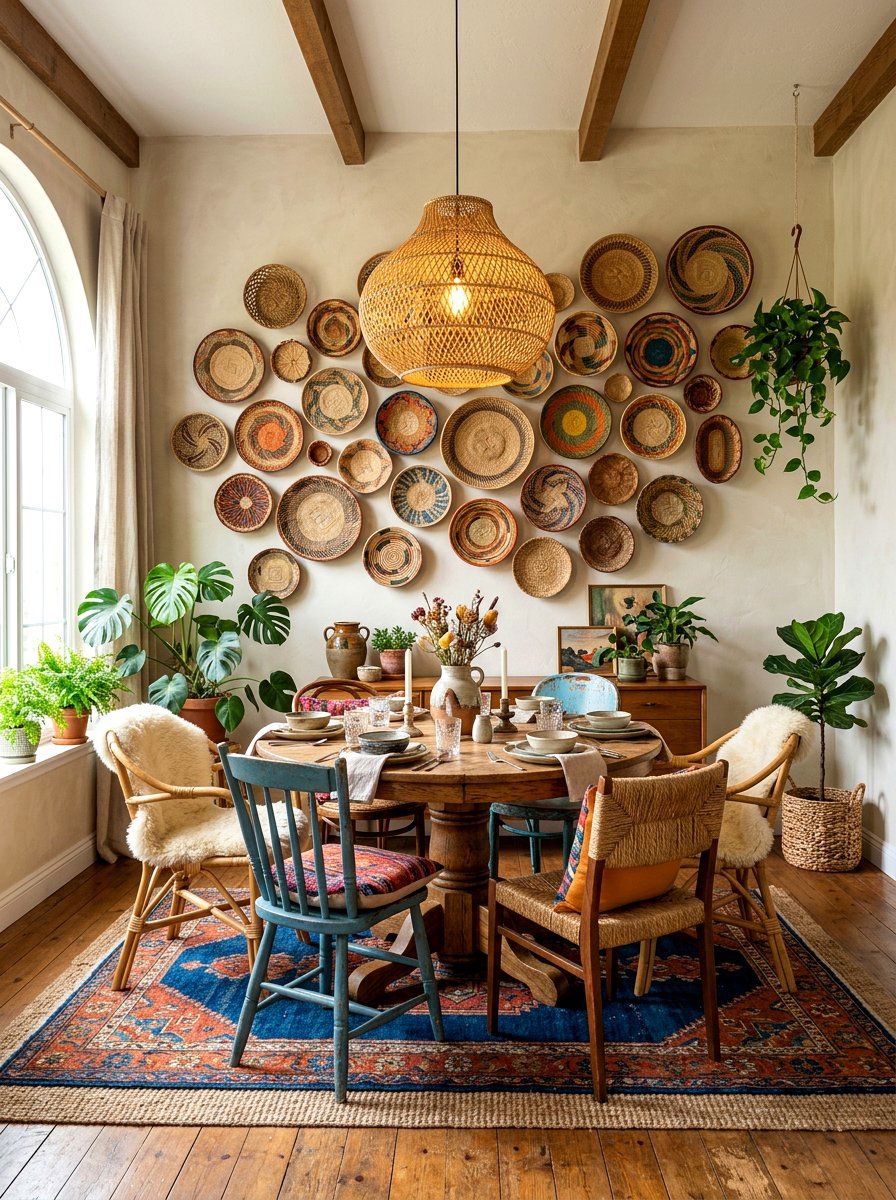 Woven Basket Wall - 30 dining room wall art ideas