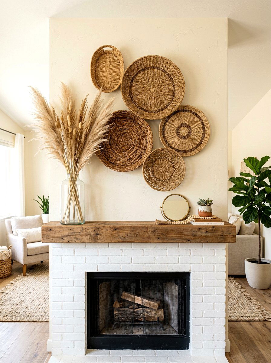 Woven Basket Wall Decor - 30 fall mantel layering ideas