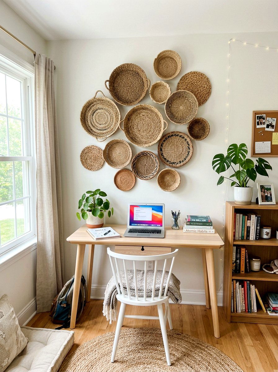 Woven Basket Wall Decor - 30 boho teen room ideas