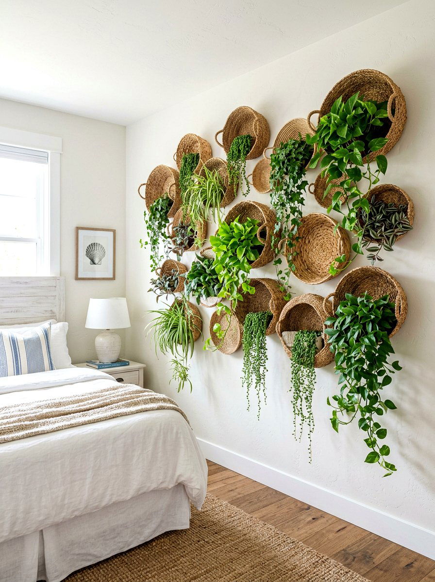 Woven Basket Wall Garden - 30 hanging wall garden ideas