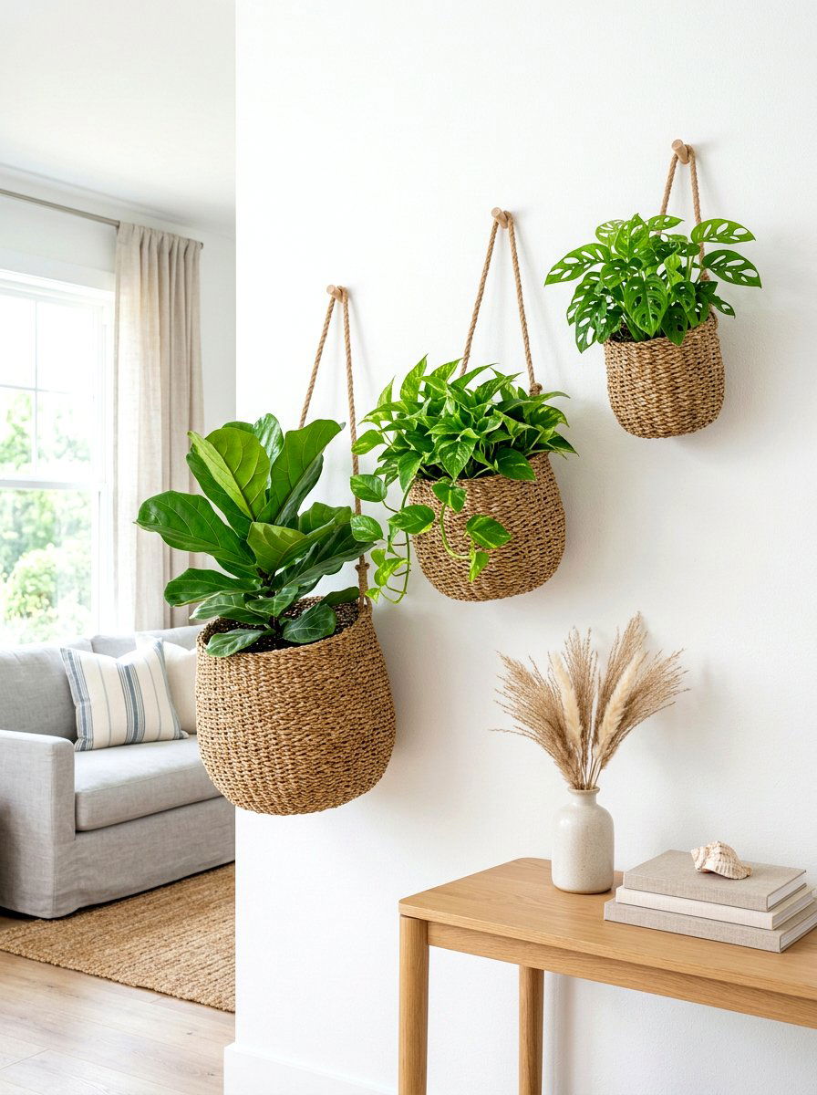 Woven Basket Wall Planter - 30 wall planter ideas
