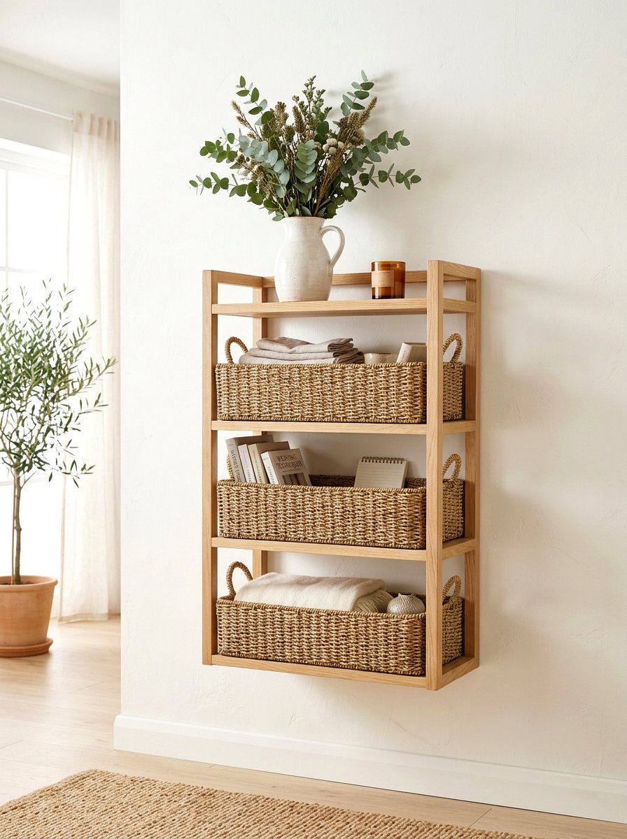 Woven Basket Wall Shelf - 30 wall mounted entry shelf ideas aesthetic