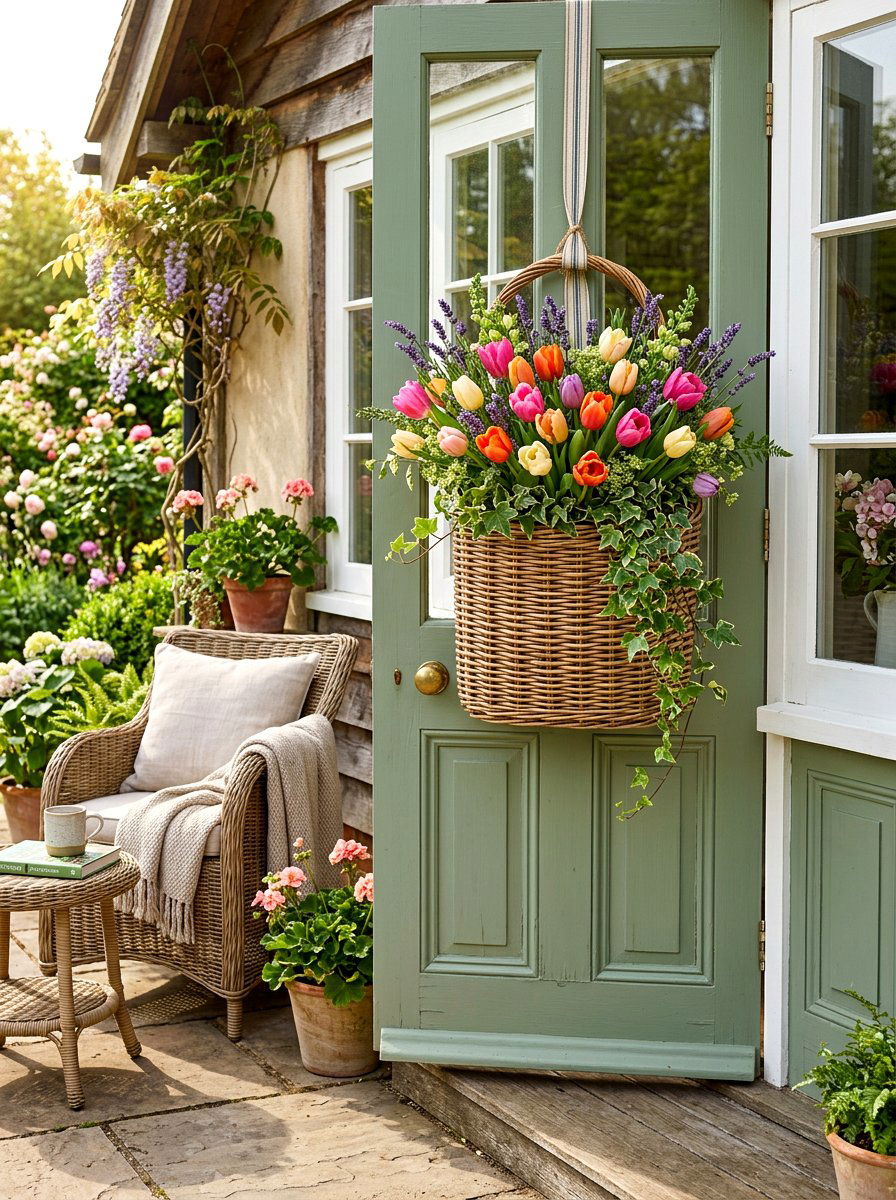 Woven Basket Wreath - 30 spring wreath ideas for front door