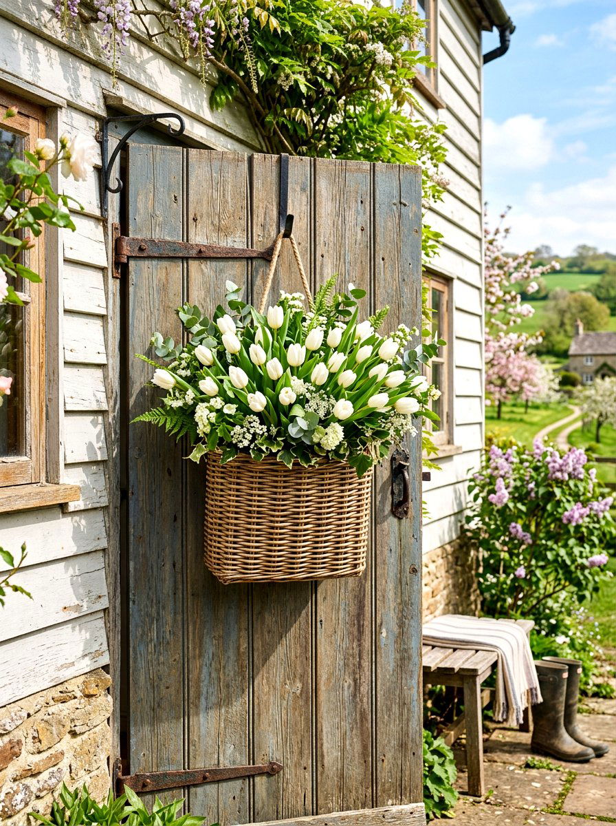 Woven Basket Wreath - 30 exterior wreath styling ideas