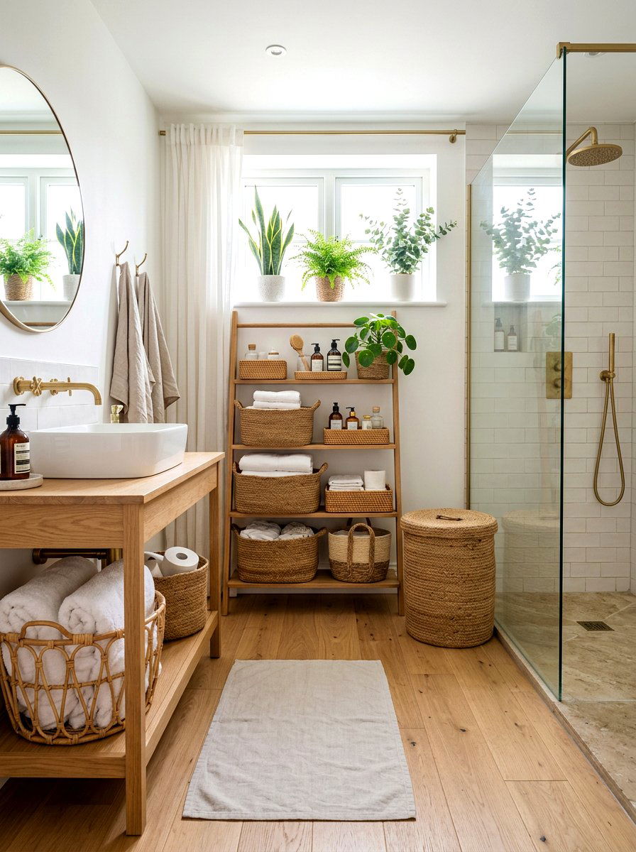Woven Baskets Bathroom Storage - 30 bathroom jungle ideas