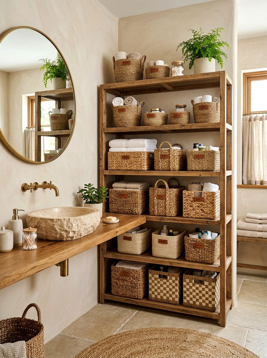 Woven Bathroom Baskets - 30 boho bathroom ideas