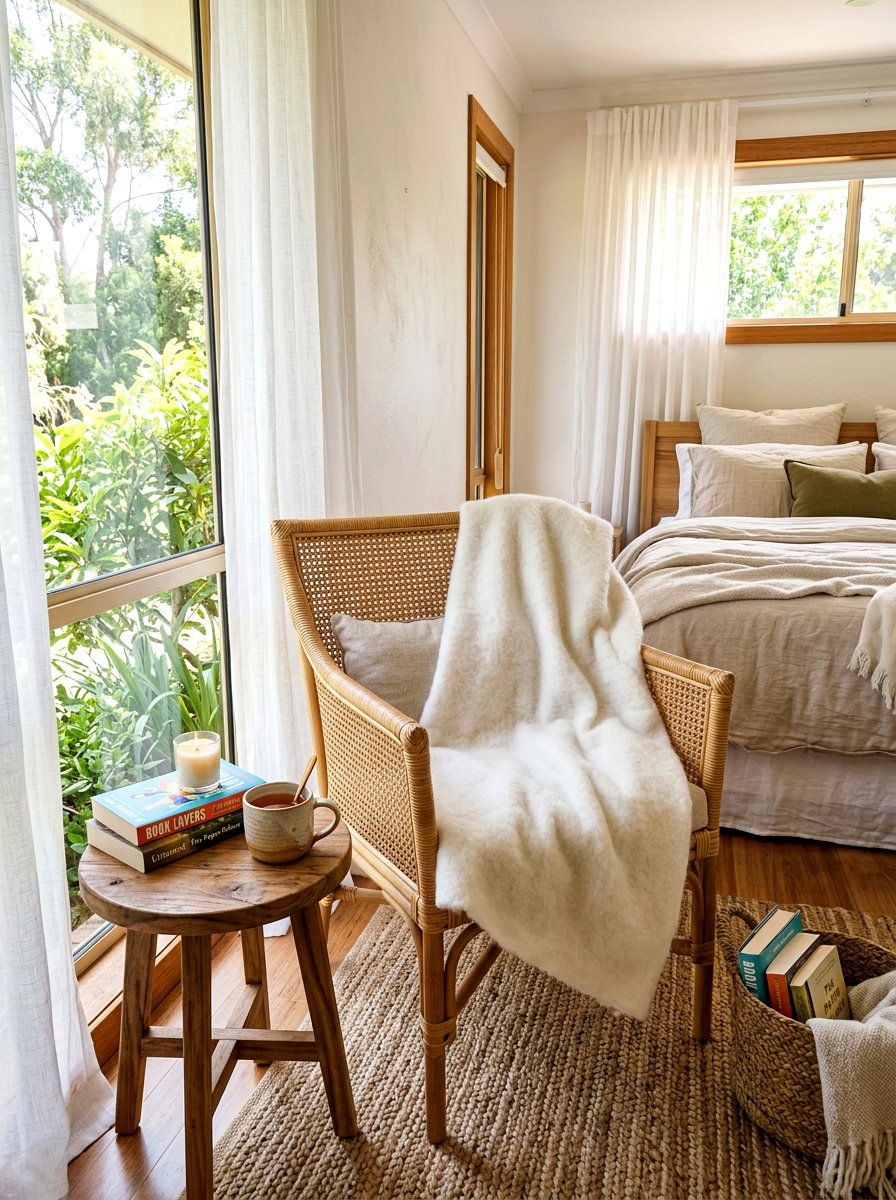 Woven Cane Chair - 30 coastal grandmother bedroom ideas
