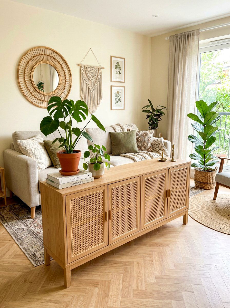 Woven Cane Console Table - 30 sofa table ideas