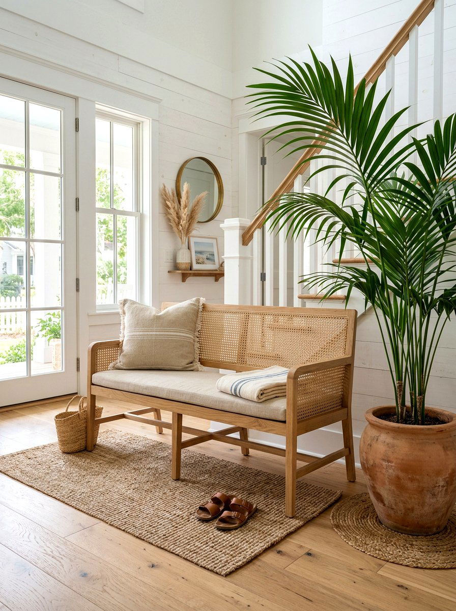 Woven Cane Entryway Bench - 30 entryway bench ideas