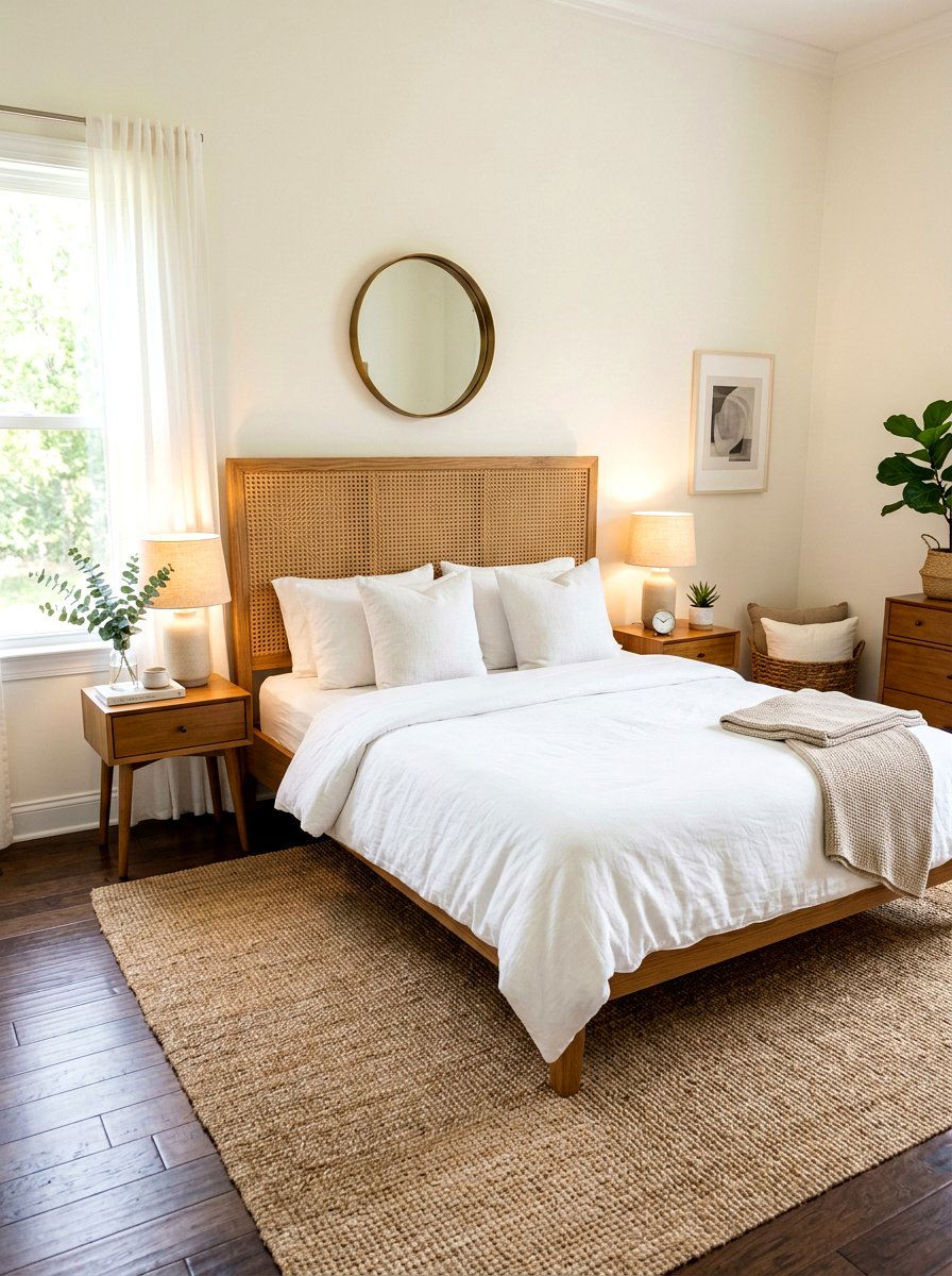 Woven Cane Headboard - 30 organic modern bedroom ideas