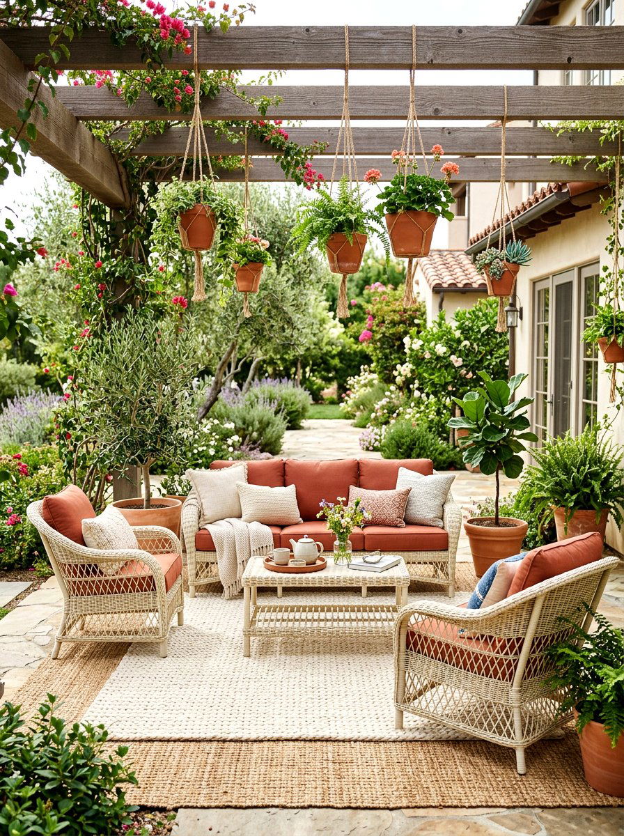 Woven Fiber Patio - 30 terracotta and cream patio ideas