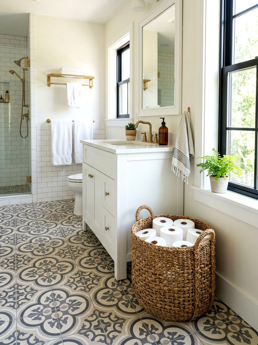 Woven Floor Basket - 30 bathroom organization ideas