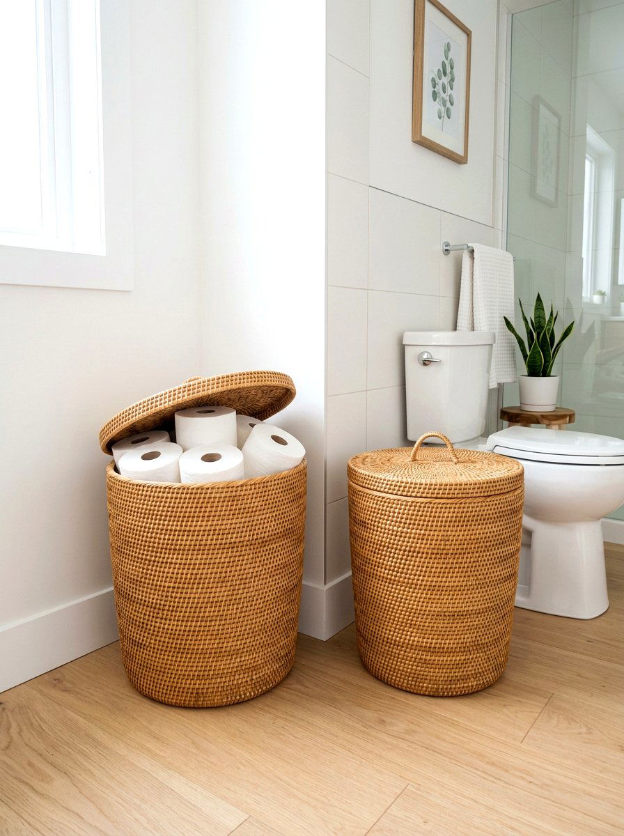 Woven Floor Baskets - 30 bathroom storage ideas