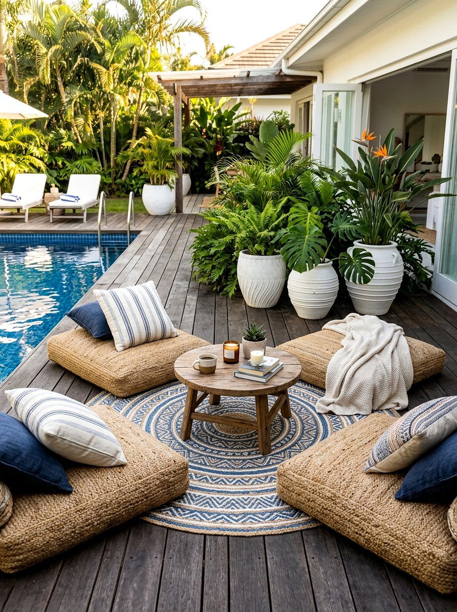Woven Floor Cushion - 30 pool party decor ideas