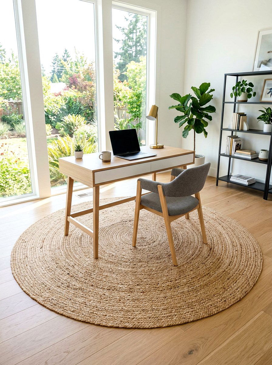 Woven Jute Rug - 30 calming home office ideas