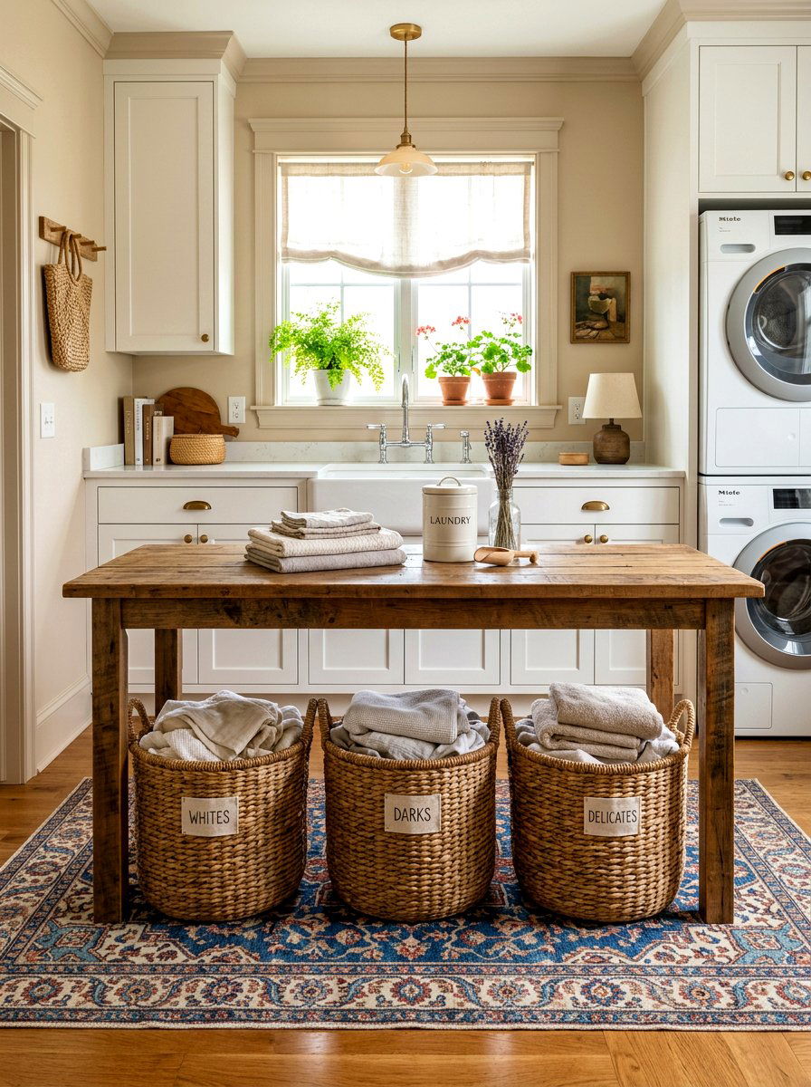 Woven Laundry Basket - 30 laundry sorting station ideas