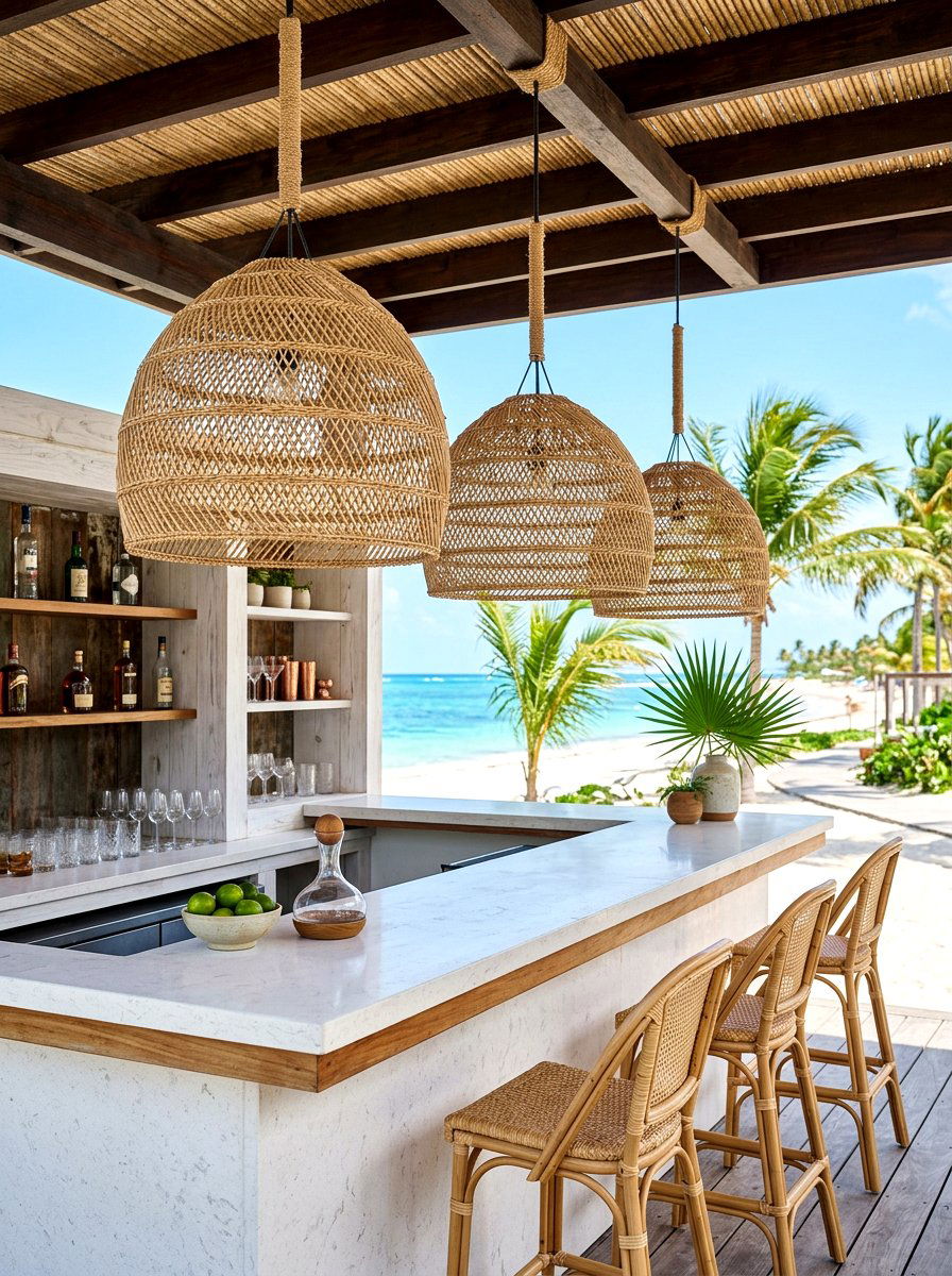 Woven Pendant Light - 30 lamp lit patio ideas