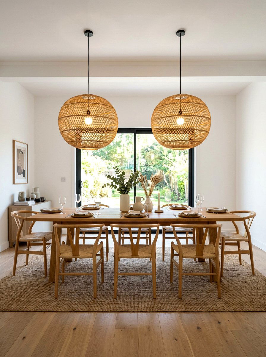 Woven Pendant Light Dining - 30 coastal dining room ideas