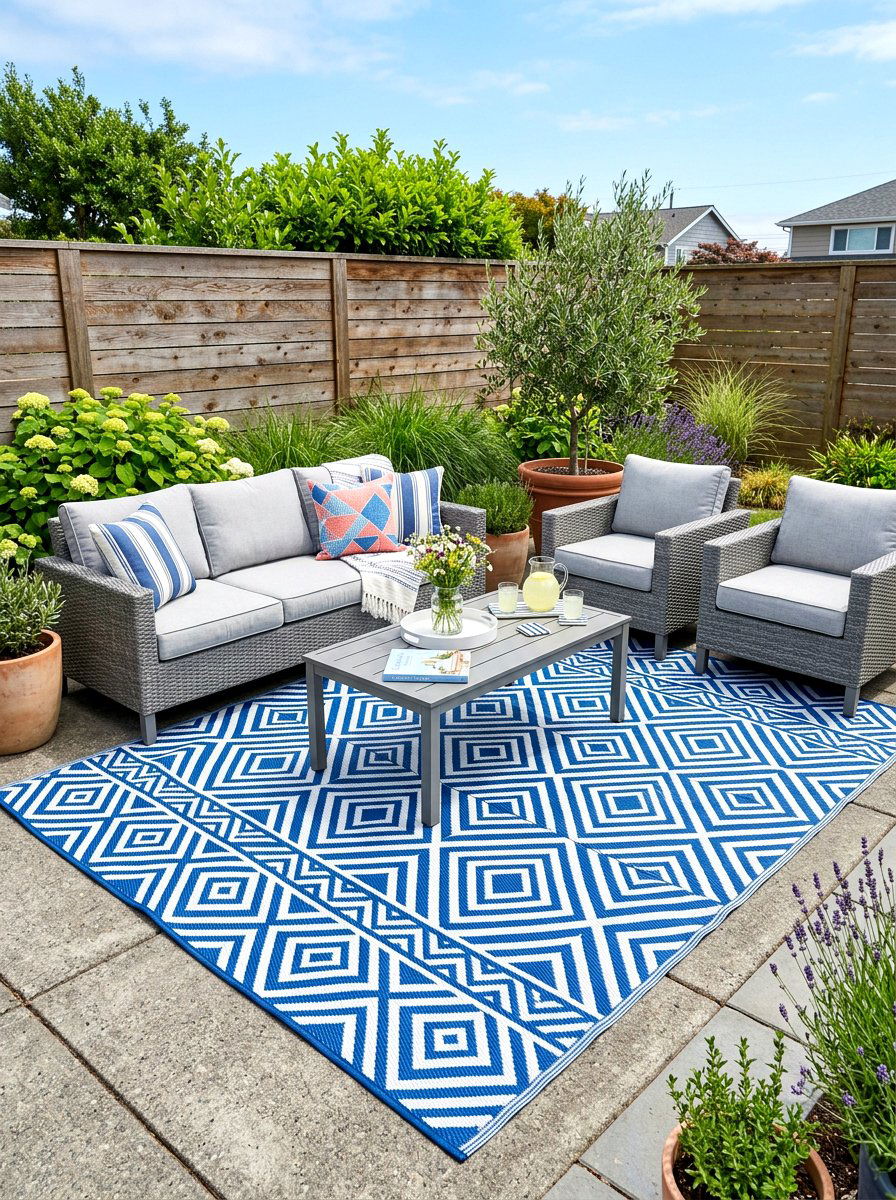 Woven Plastic Rug - 30 budget outdoor furniture ideas