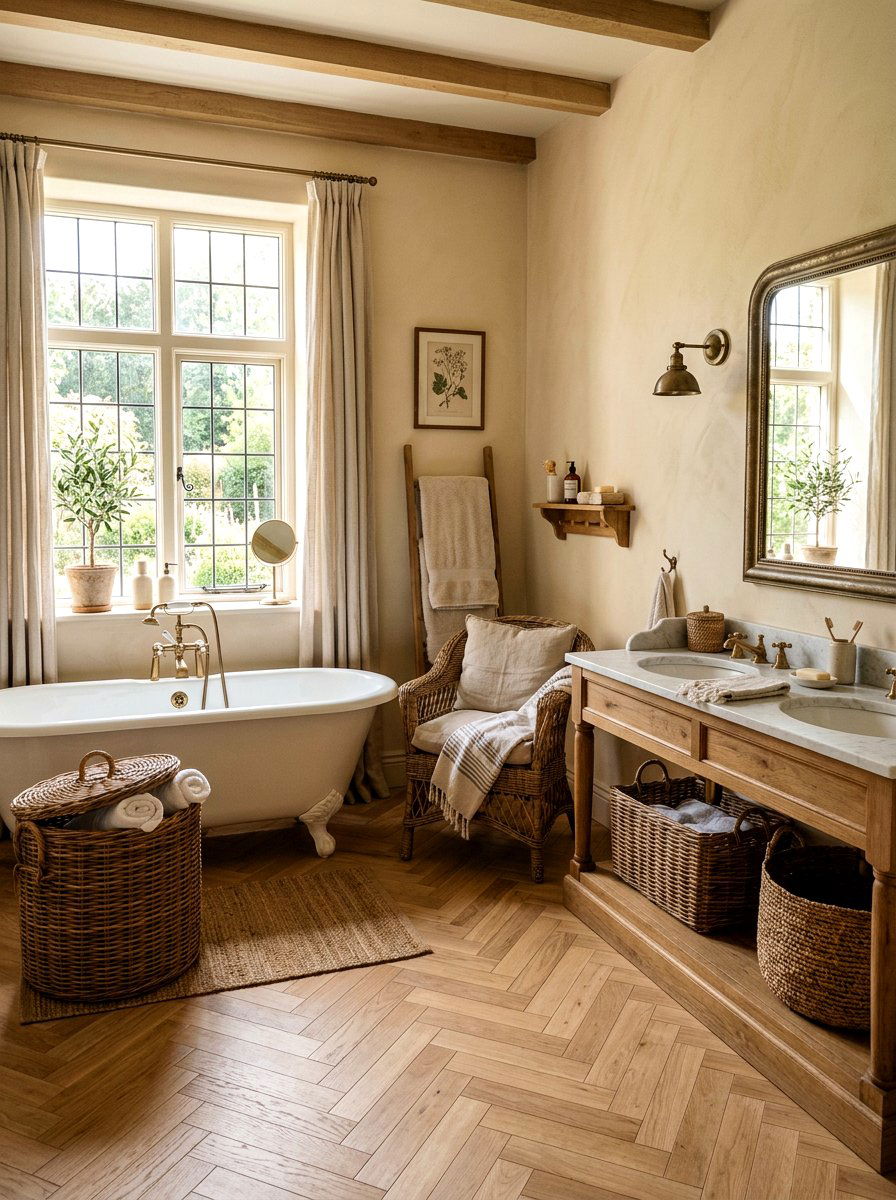 Woven Rattan Accents - 30 Parisian bathroom ideas