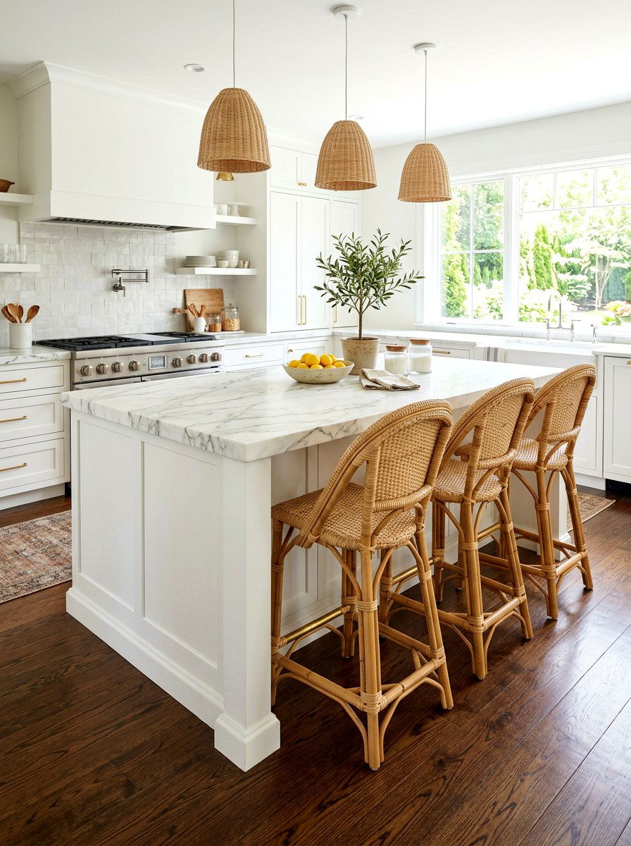 Woven Rattan Barstools - 30 Nancy Meyers kitchen ideas