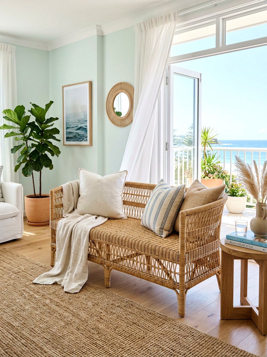 Woven Rattan Bench - 30 apartment entry bench ideas
