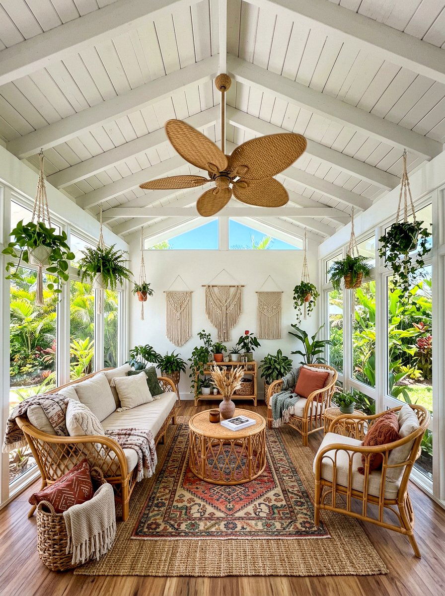 Woven Rattan Ceiling Fan - 30 outdoor ceiling fan patio ideas