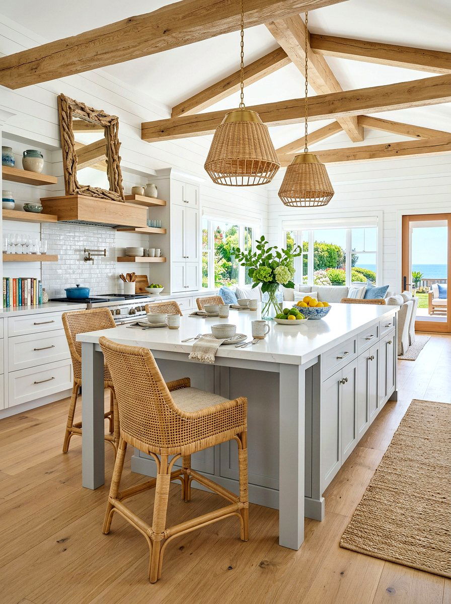 Woven Rattan Chairs - 30 kitchen island seating ideas