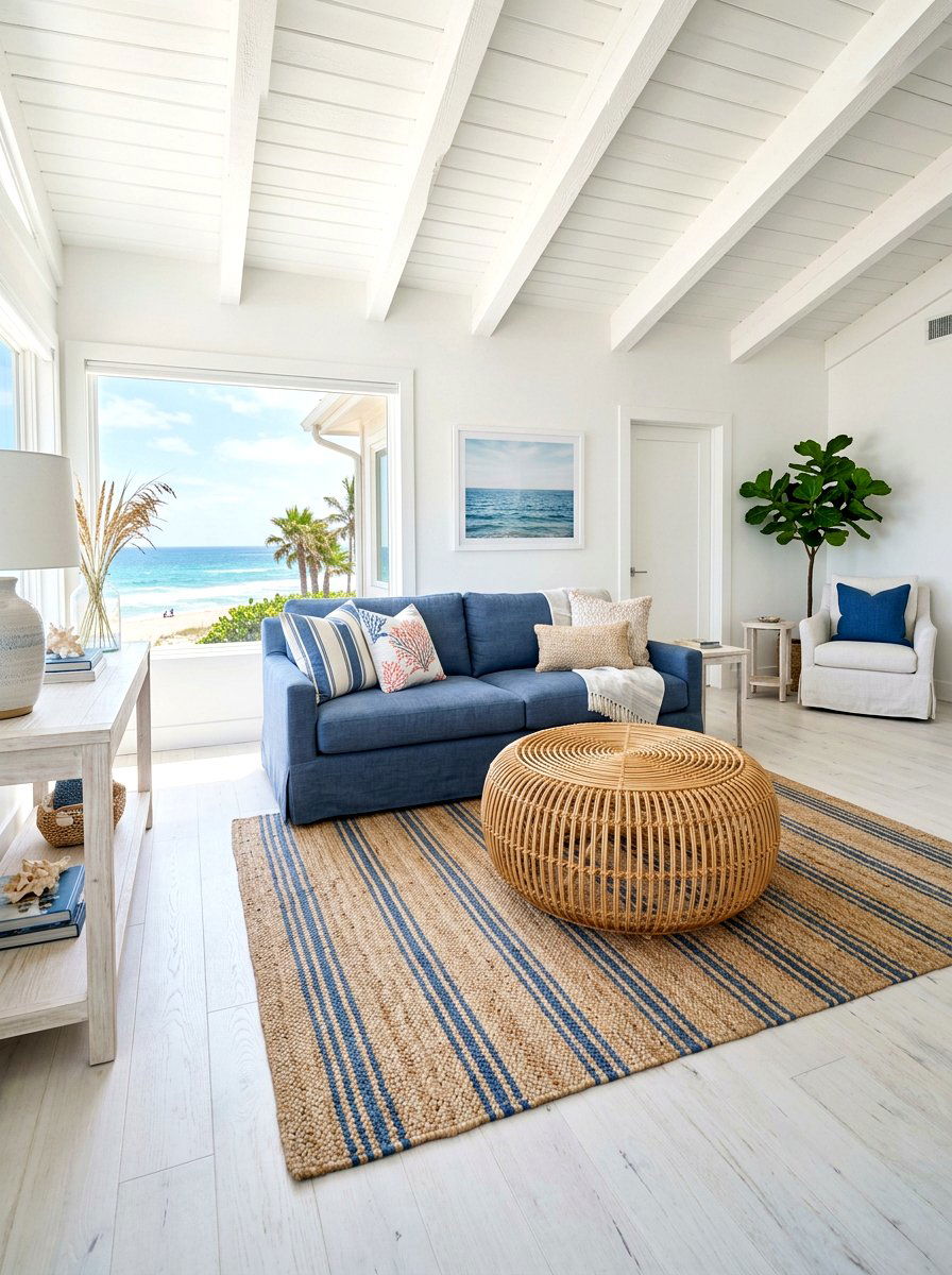 Woven Rattan Circular Ottoman - 30 living room ottoman styling ideas
