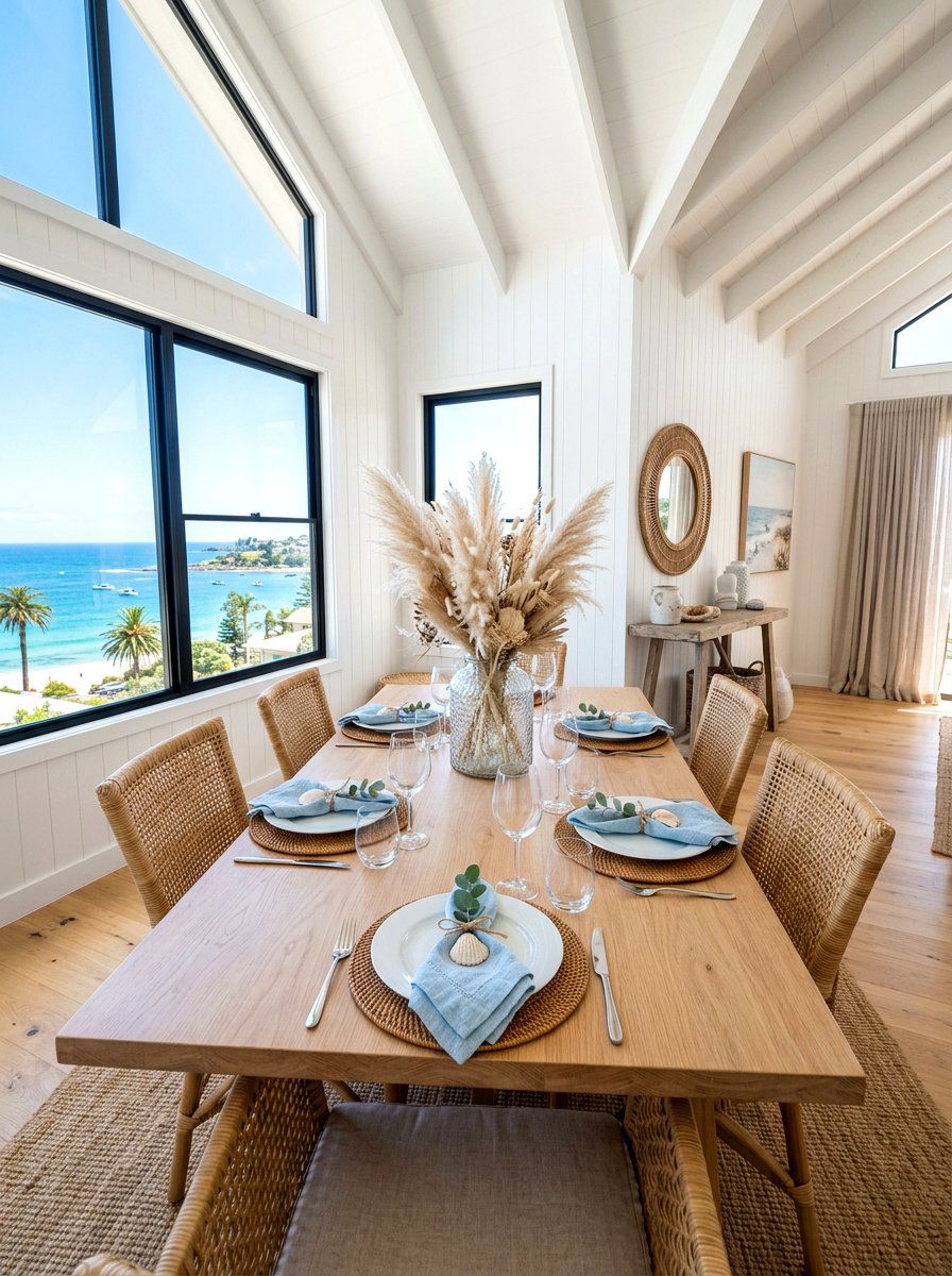 Woven Rattan Coastal Dining - 30 layered tablescape dining ideas