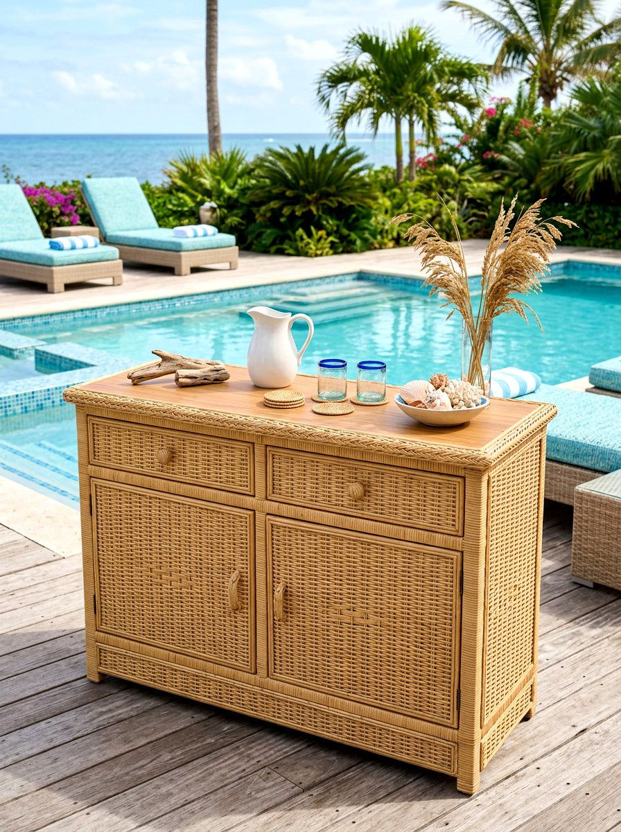 Woven Rattan Deck Buffet - 30 outdoor sideboard ideas