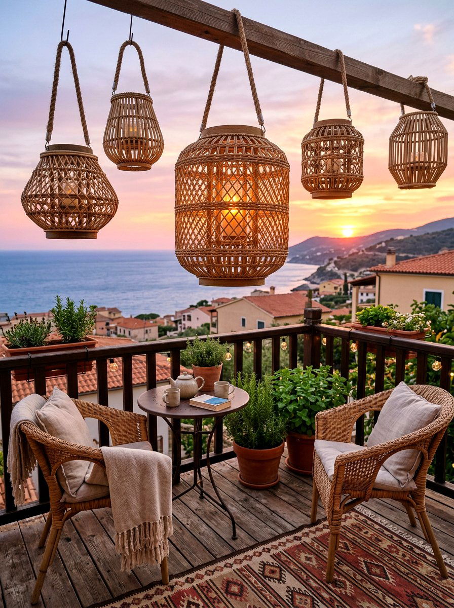 Woven Rattan Lanterns - 30 outdoor candle lantern ideas