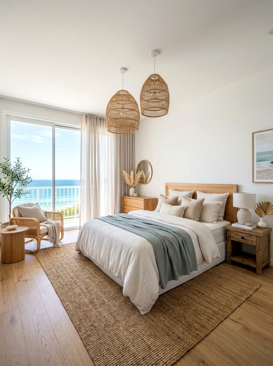 Woven Rattan Light Fixtures - 30 ambient lighting bedroom ideas