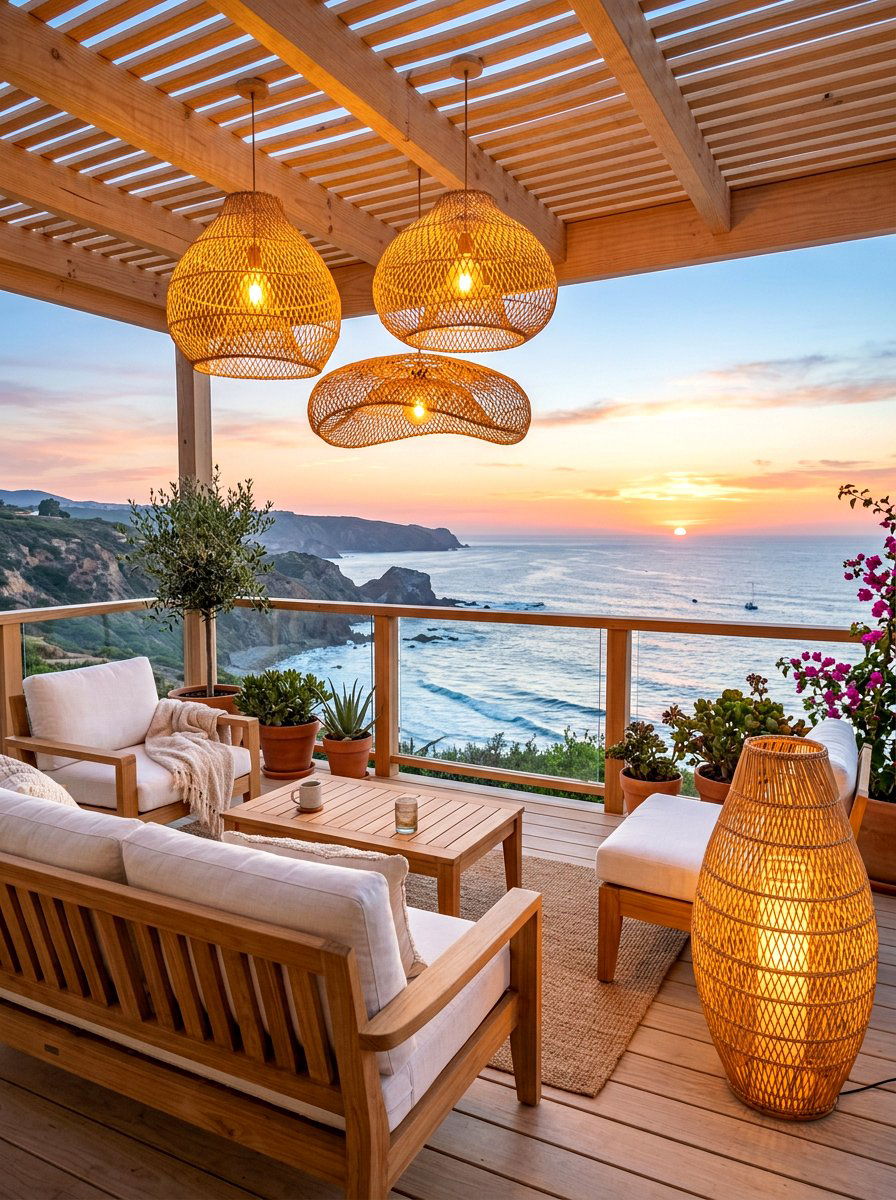 Woven Rattan Lights - 30 apartment patio mood lighting ideas