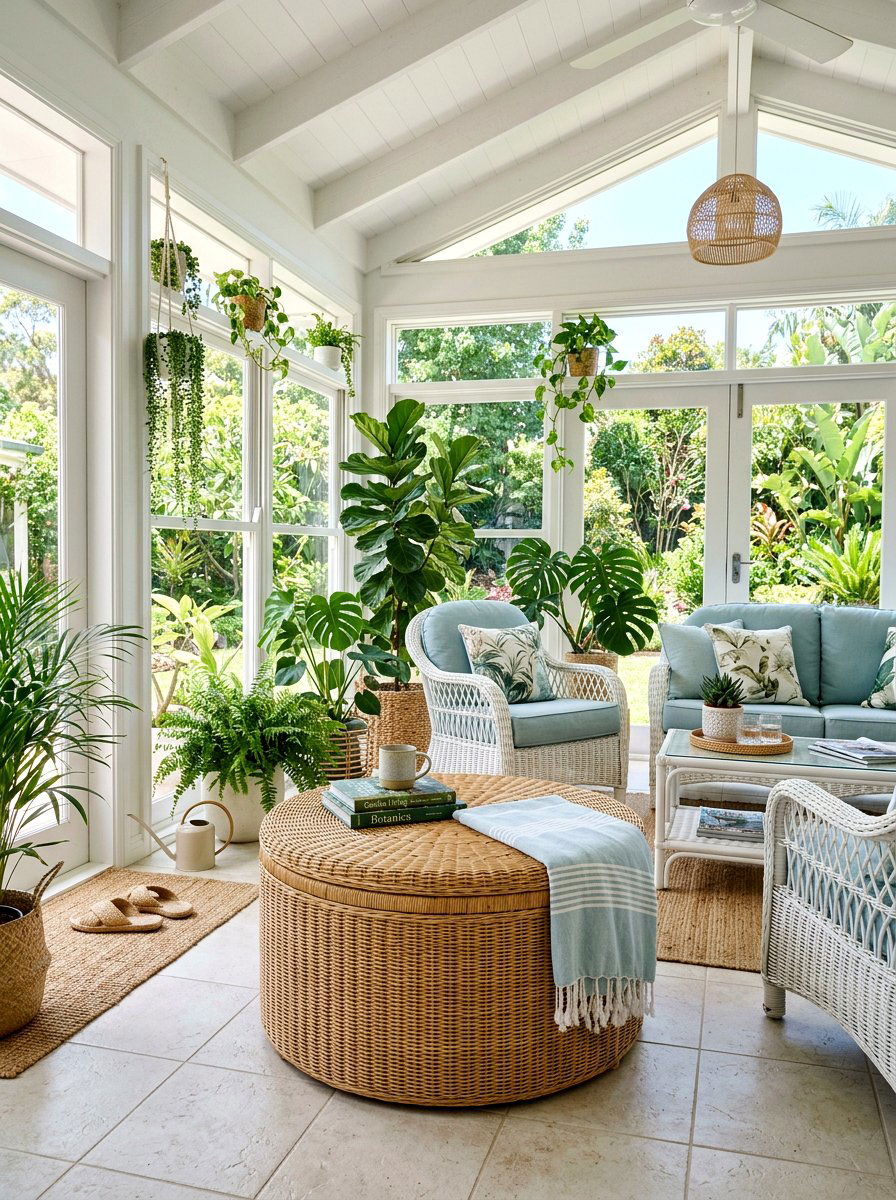 Woven Rattan Ottoman - 30 ottoman styling ideas