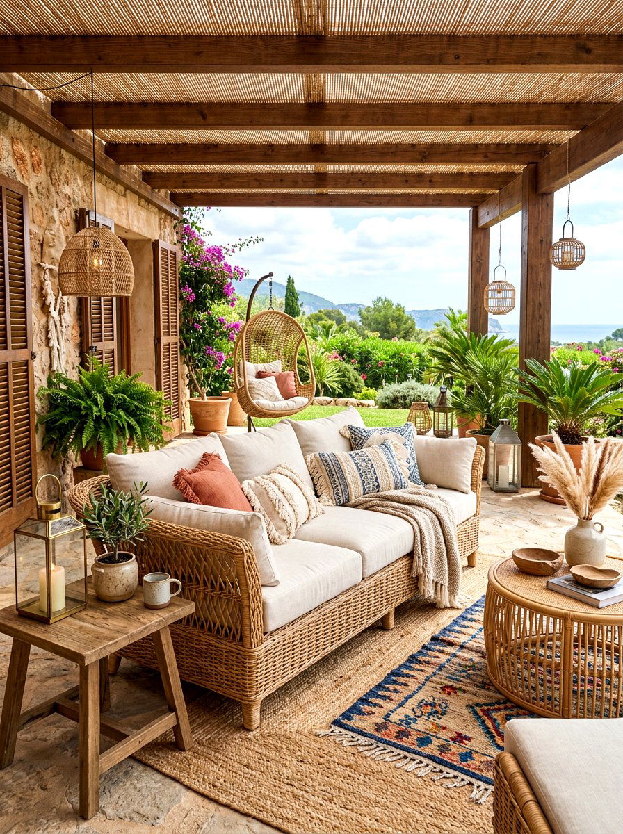 Woven Rattan Patio Sofa - 30 rustic outdoor furniture ideas