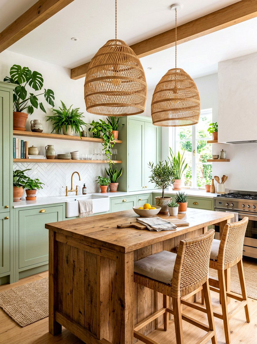 Woven Rattan Pendant Light - 30 kitchen lighting ideas