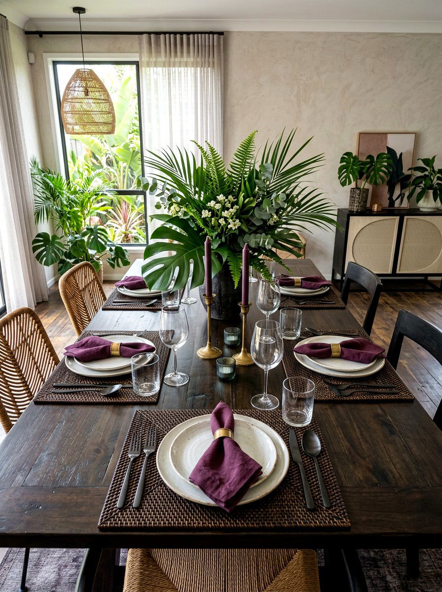 Woven Rattan Placemat Dark - 30 moody berry tablescape ideas